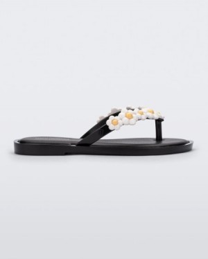 Chinelos de Dedo Mini Melissa Flip Flop Spring Criança Black/White Portugal | DVNF16870