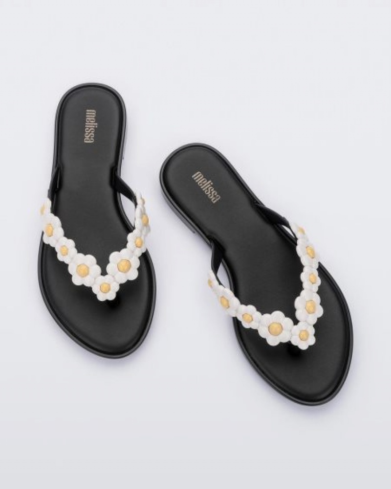 Chinelos de Dedo Melissa Flip Flop Spring Black/White Portugal | XPKD03926