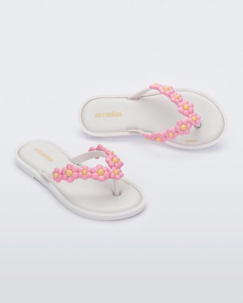 Chinelos de Dedo Mini Melissa Flip Flop Spring Criança White/Pink Portugal | PFZV62451