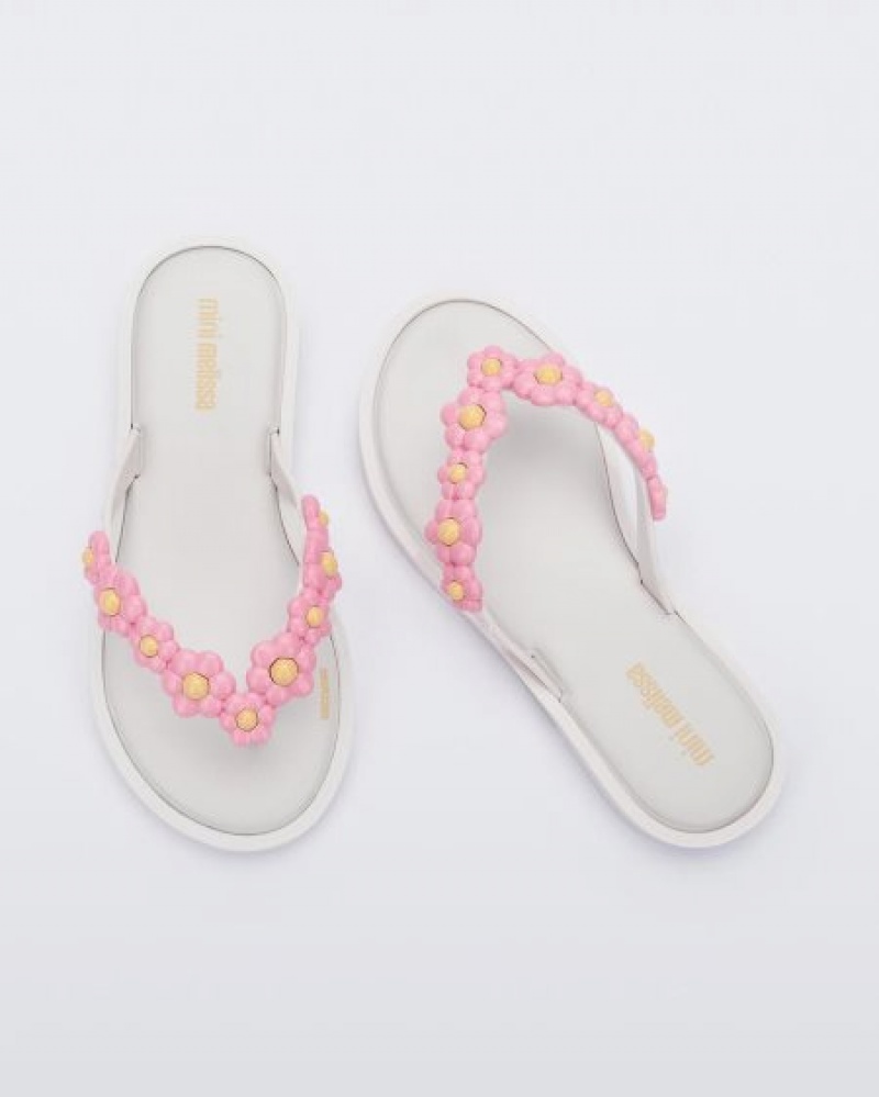 Chinelos de Dedo Mini Melissa Flip Flop Spring Criança White/Pink Portugal | PFZV62451