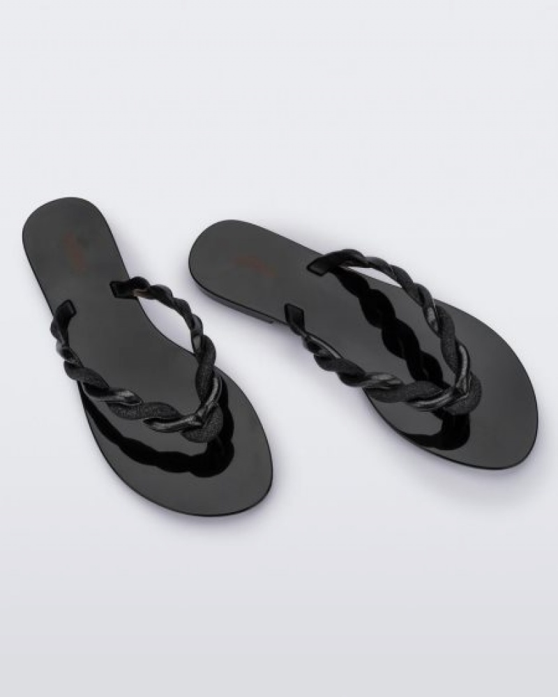 Chinelos de Dedo Melissa Louise Flip Flop Black/Gold Portugal | OVKL81324