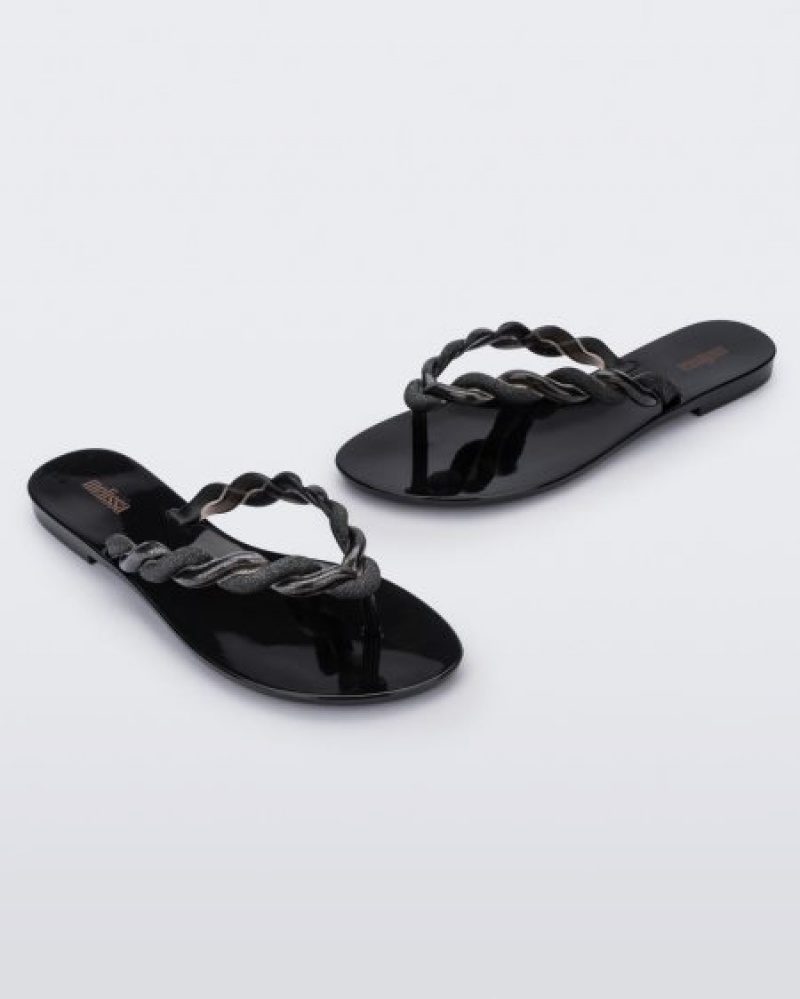 Chinelos de Dedo Melissa Louise Flip Flop Black/Gold Portugal | OVKL81324