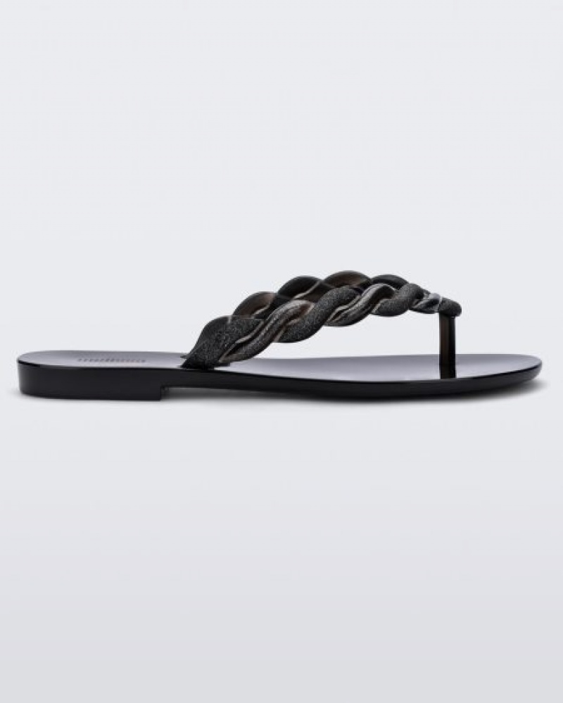 Chinelos de Dedo Melissa Louise Flip Flop Black/Gold Portugal | OVKL81324