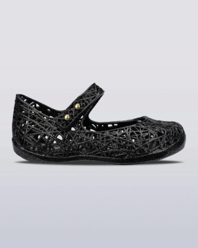 Flats Mini Melissa Campana Zig Zag Bebé Black/Silver Glitter Portugal | OSAW30892