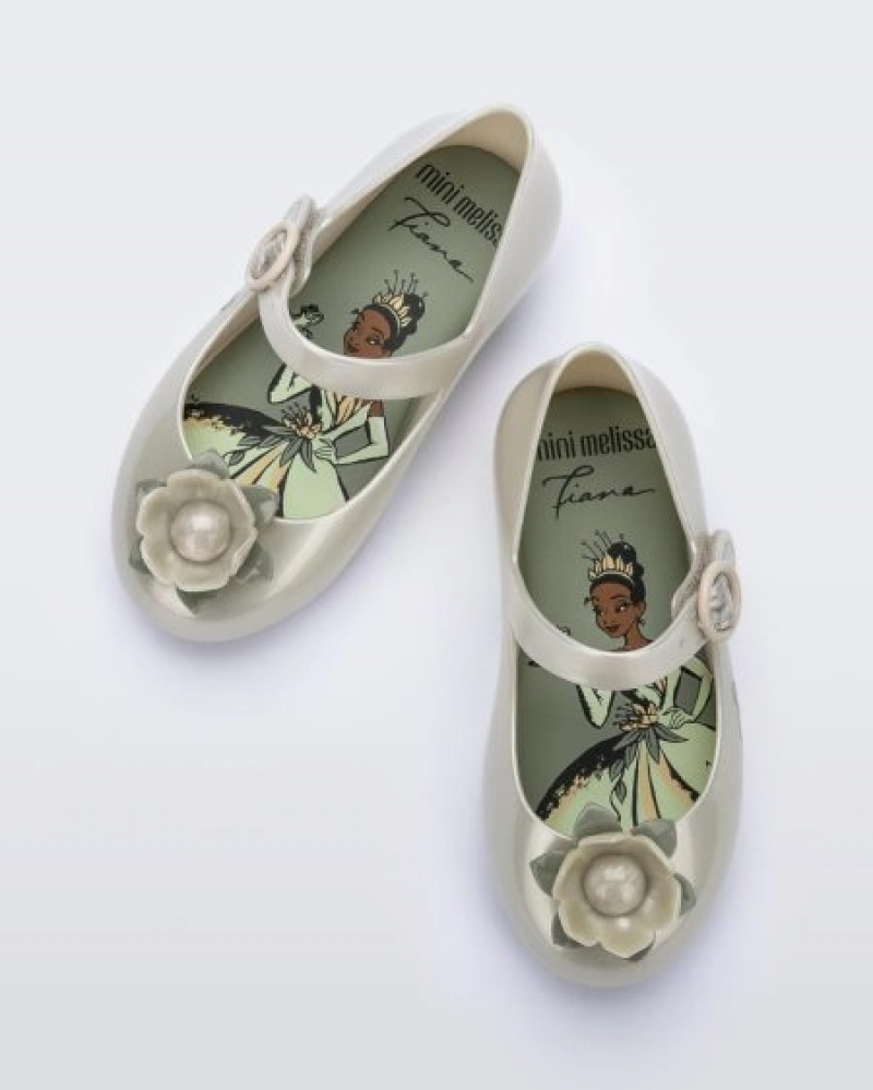 Flats Mini Melissa Sweet Love Princess Bebé Metallic White/Green Portugal | QCNH26948