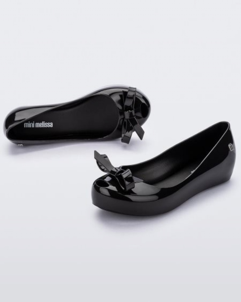 Flats Mini Melissa Ultragirl Bow Criança Pretas Portugal | TZGI25043