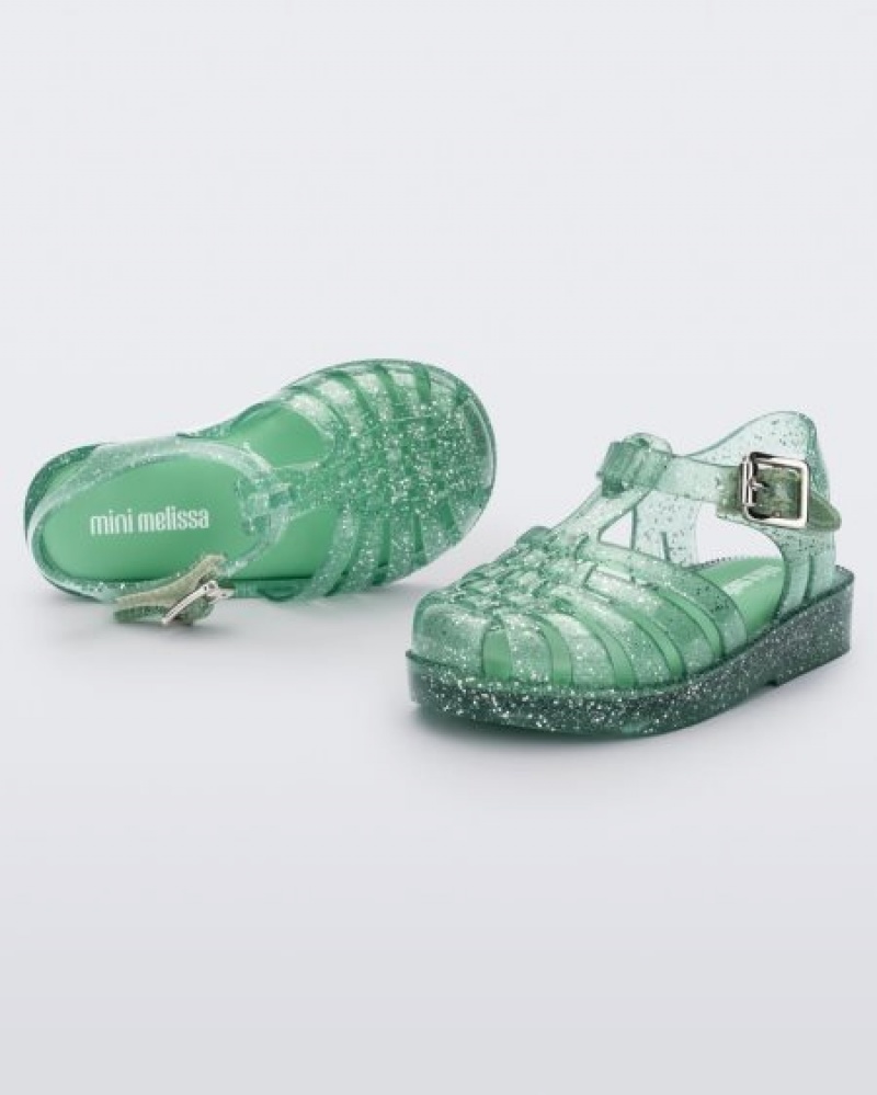 Sandálias Mini Melissa Possession Bebé Green/Glitter/Silver Portugal | MZFD27841