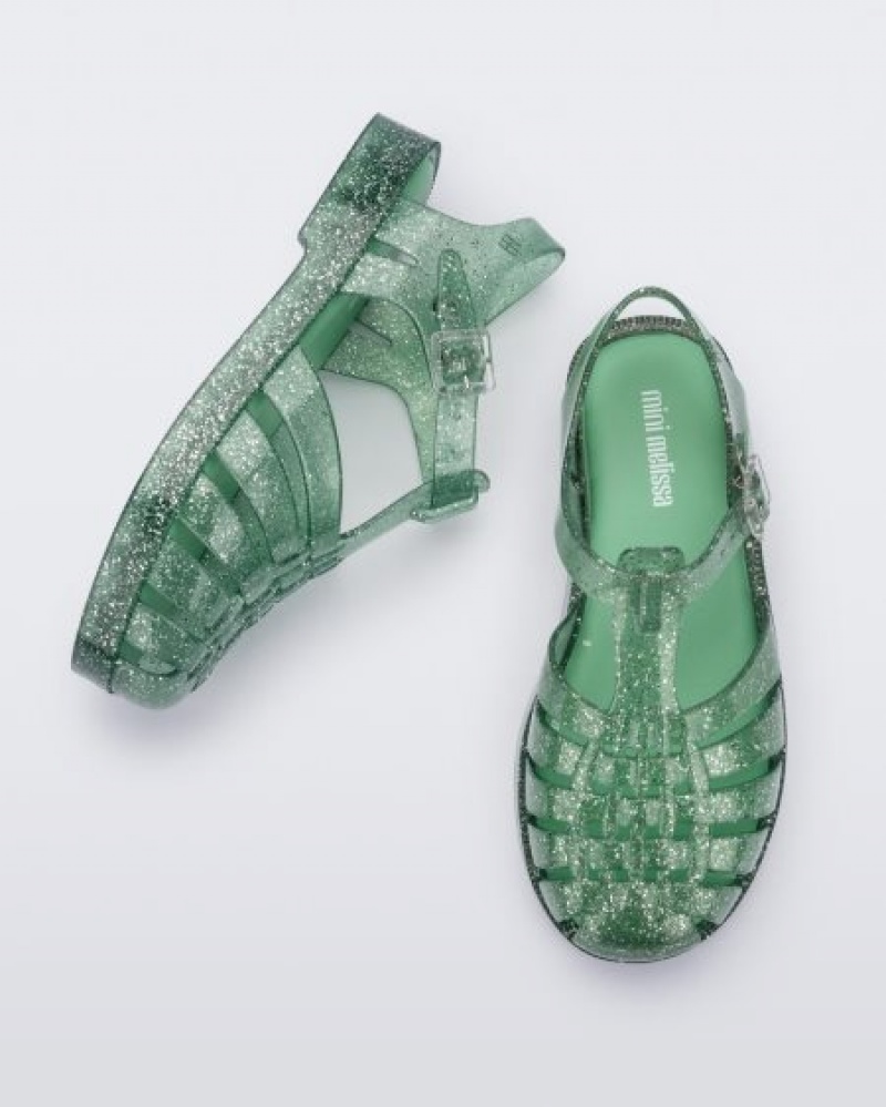 Sandálias Mini Melissa Possession Criança Green/Glitter/Silver Portugal | FXTI80695