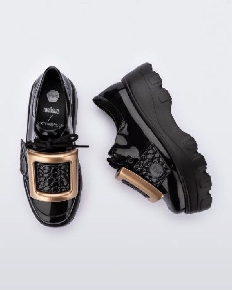 Sapatilhas Melissa Fivela Up Kick Off Black/Black/Gold Portugal | IUFY14362