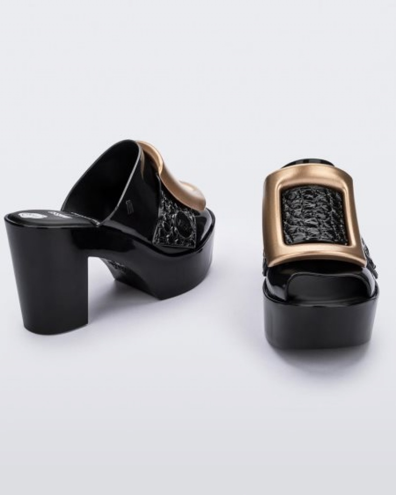 Sapato Salto Alto Melissa Fivela Up Mule Black/Gold Portugal | MOQV15386