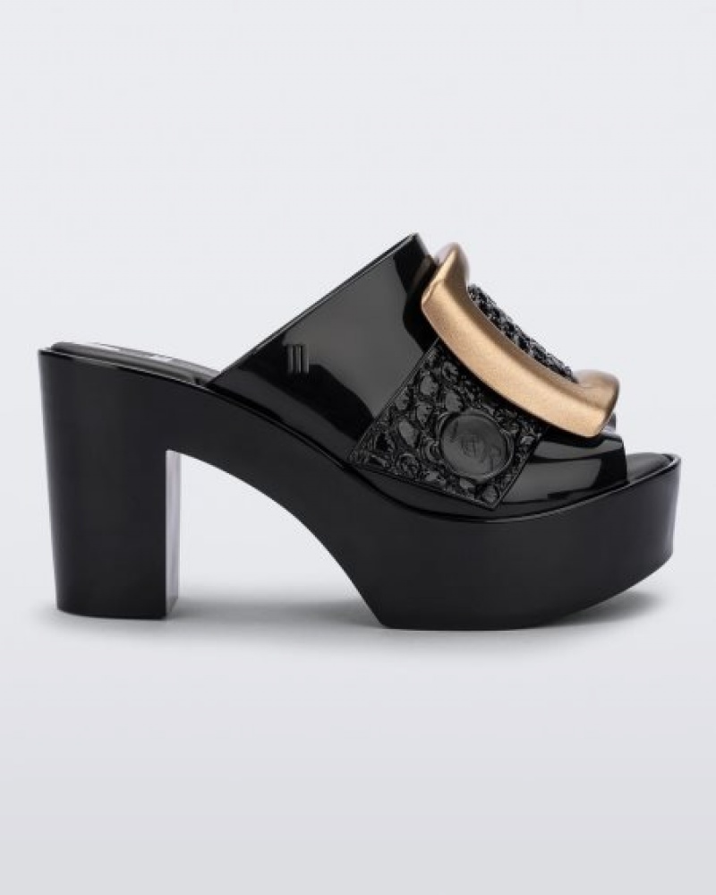 Sapato Salto Alto Melissa Fivela Up Mule Black/Gold Portugal | MOQV15386